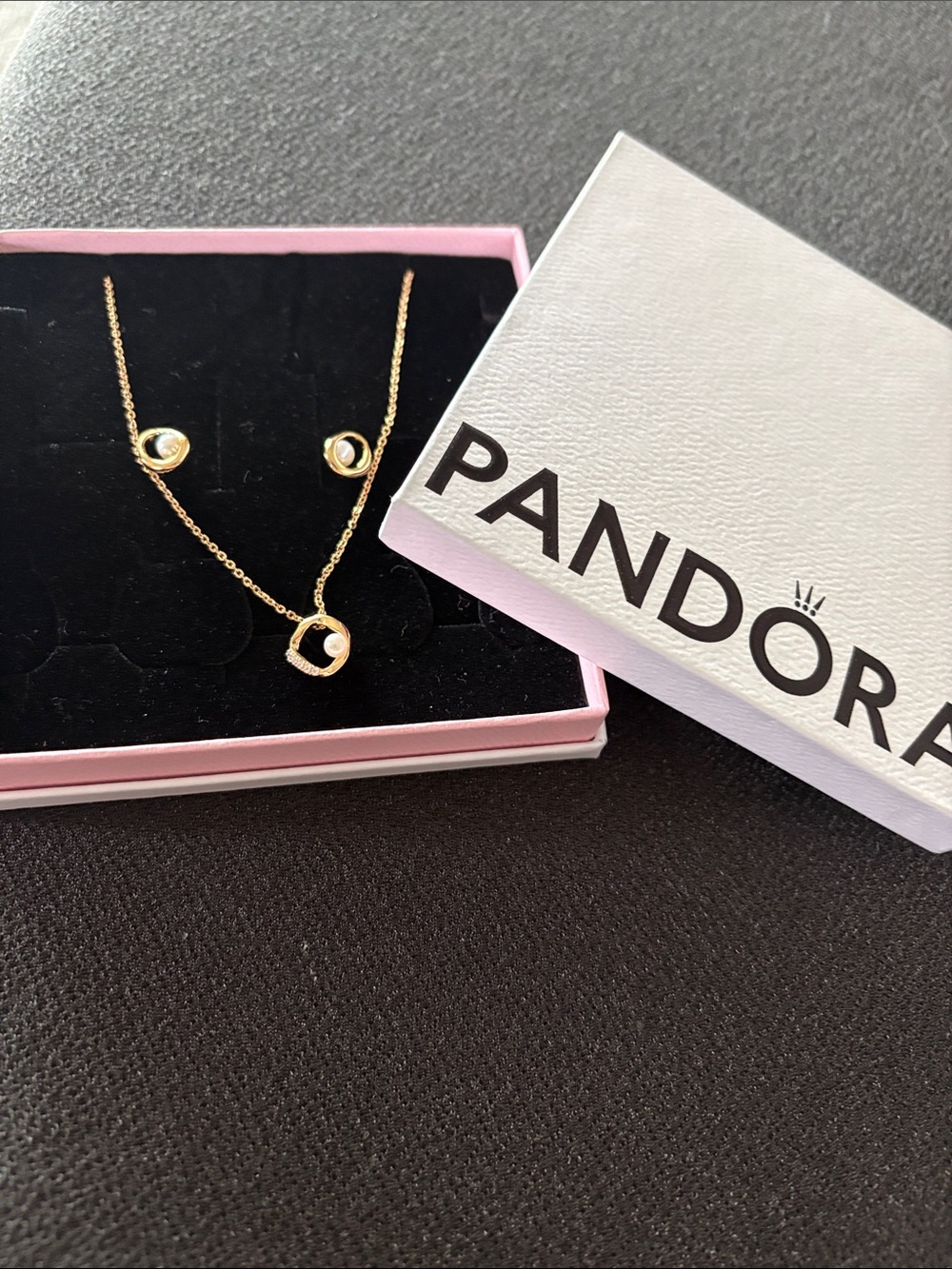 Pandora Gold Pearl Pendant Necklace with Matching Stud Earrings - Gold - Picture 10 of 10